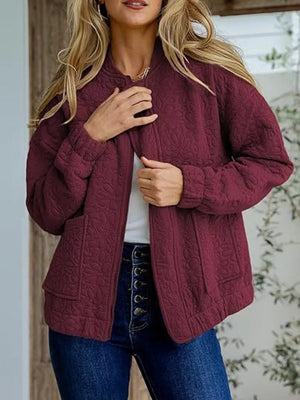 Floral Quilted Zip Up Jacket in Navy Blue