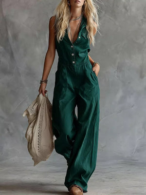 Rouge Color jumpsuit with pocketed and sleeveless