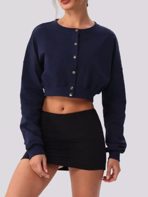 athleisure cardigan in Grey with round neck