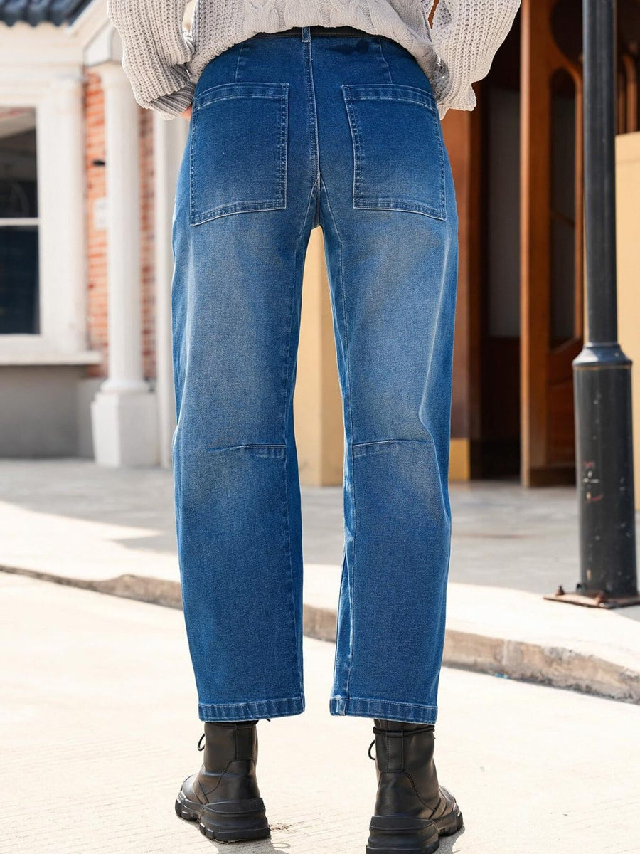 wide-leg jeans in White with pocketed and ankle-length