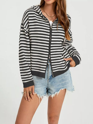 zip-up sweater featuring striped in Red with 50% Viscose 28% polyester 22% polyamide Care instructions: Machine wash cold