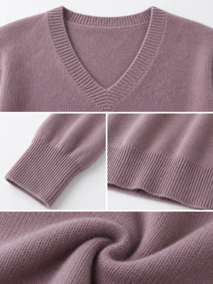 v-neck sweater in Leaf Green with lightweight and hip-length