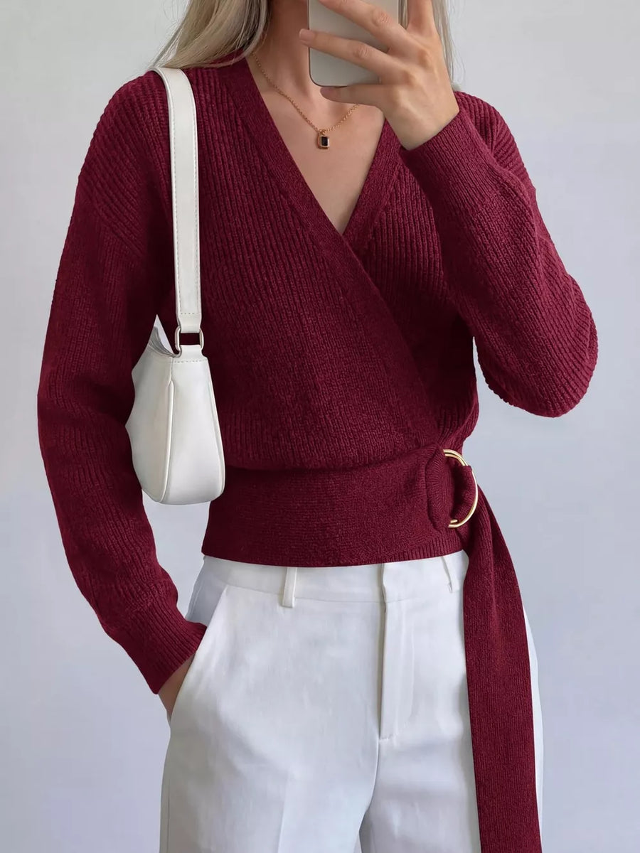 Metal Ring Detail Dropped Shoulder Sweater in Caramel
