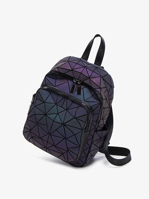 backpack featuring geometric in dark blue with PVC Imported Size & texture
