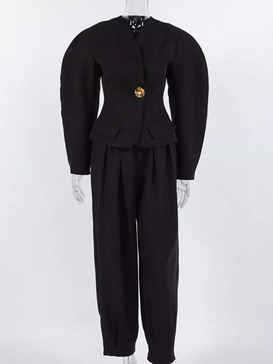 Puffy Sleeve Blazer And Wide-leg Pants Set option 7