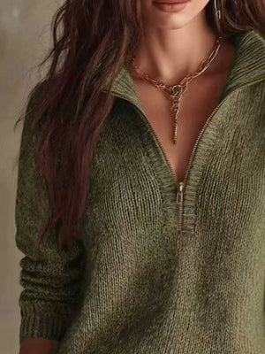 Khaki Color relaxed pullover sweater with collared