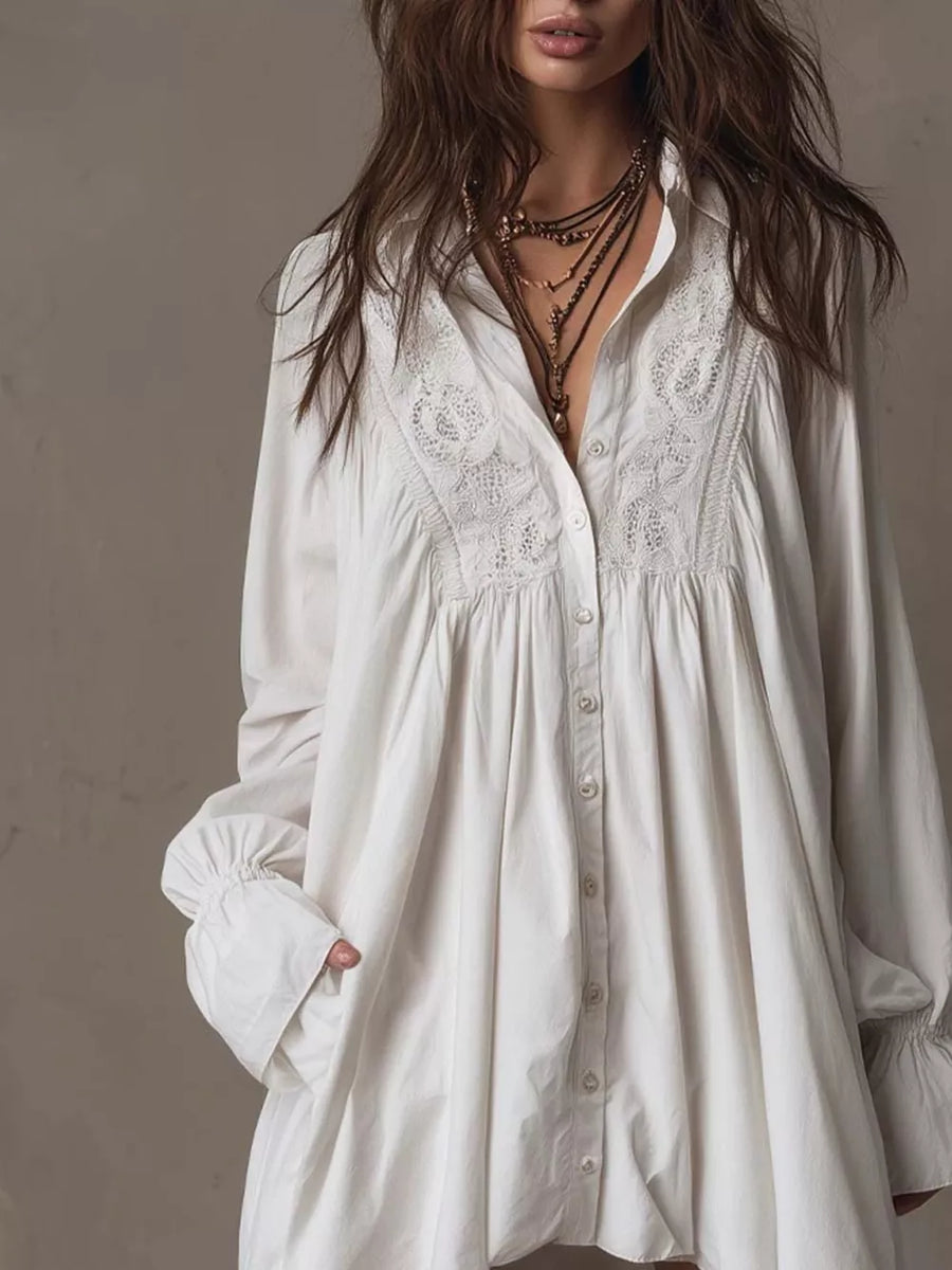 100% polyester Care instructions: Machine wash cold shirt dress in white with A-line silhouette