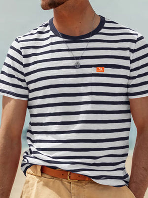 Men's Full Size Striped Pocket Short Sleeve T-shirt in Light Gray