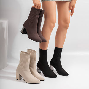 boots in brown featuring stretchy and fitted fit