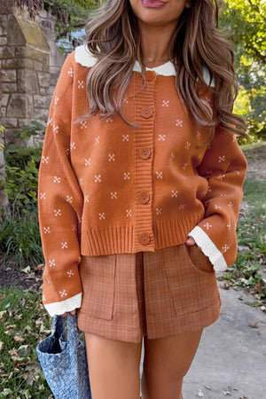 rust cardigan with stretch and long sleeve
