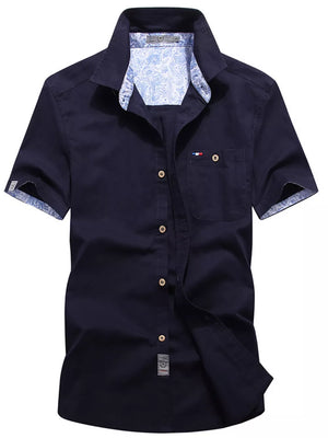 Dark Navy Men's Full Size Button Up Short-sleeve Casual Shirt