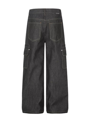 80% Cotton 20% Polyester Care instructions: Machine wash cold jeans in dark wash denim with wide-leg silhouette