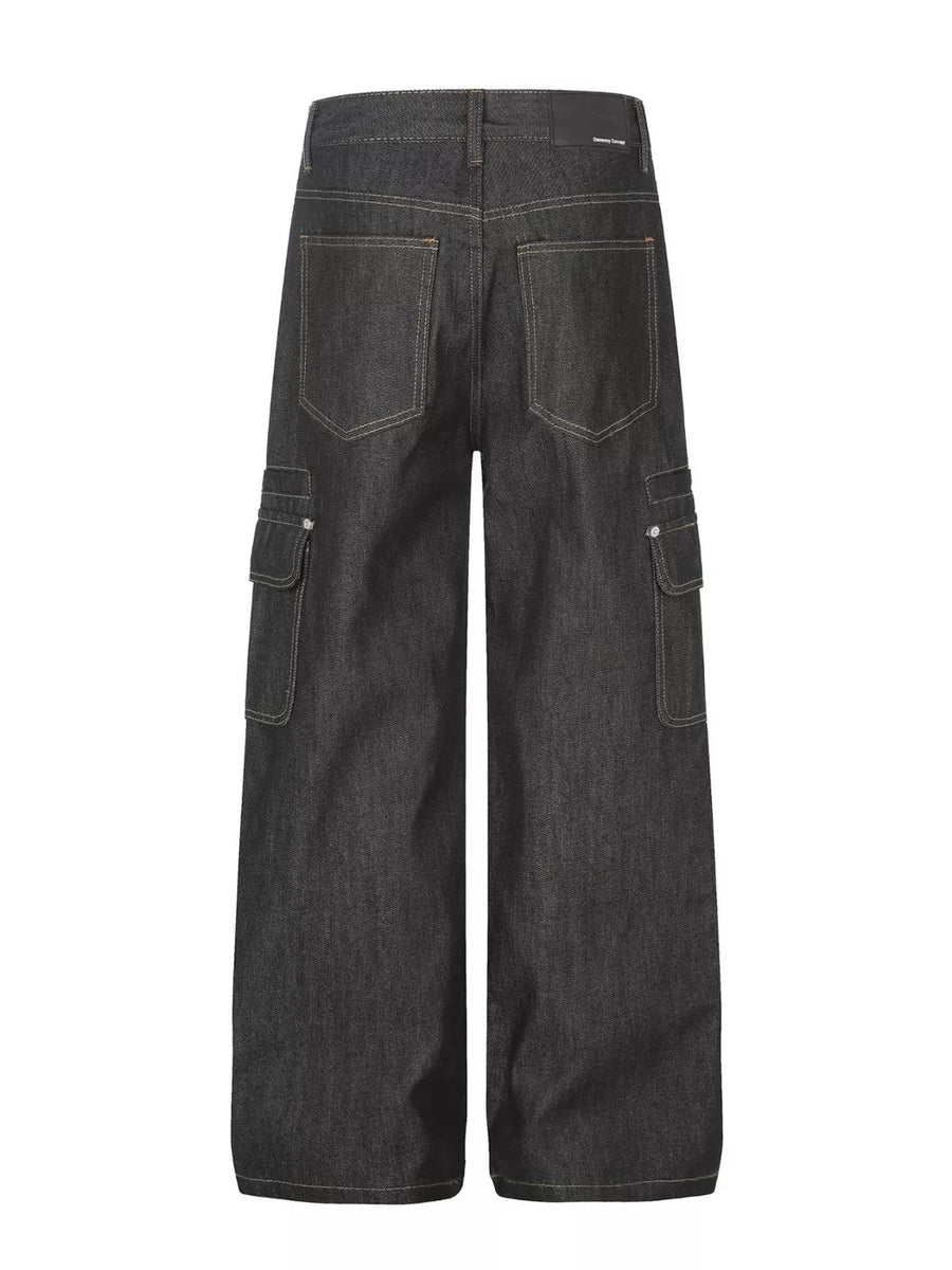 80% Cotton 20% Polyester Care instructions: Machine wash cold jeans in dark wash denim with wide-leg silhouette