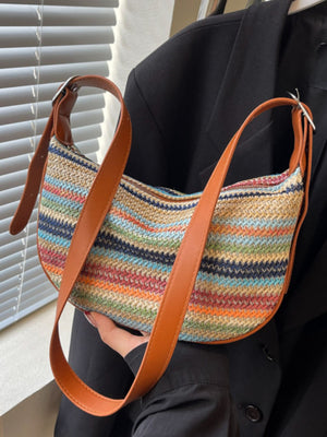 crossbody bag in navy blue with striped and adjustable strap