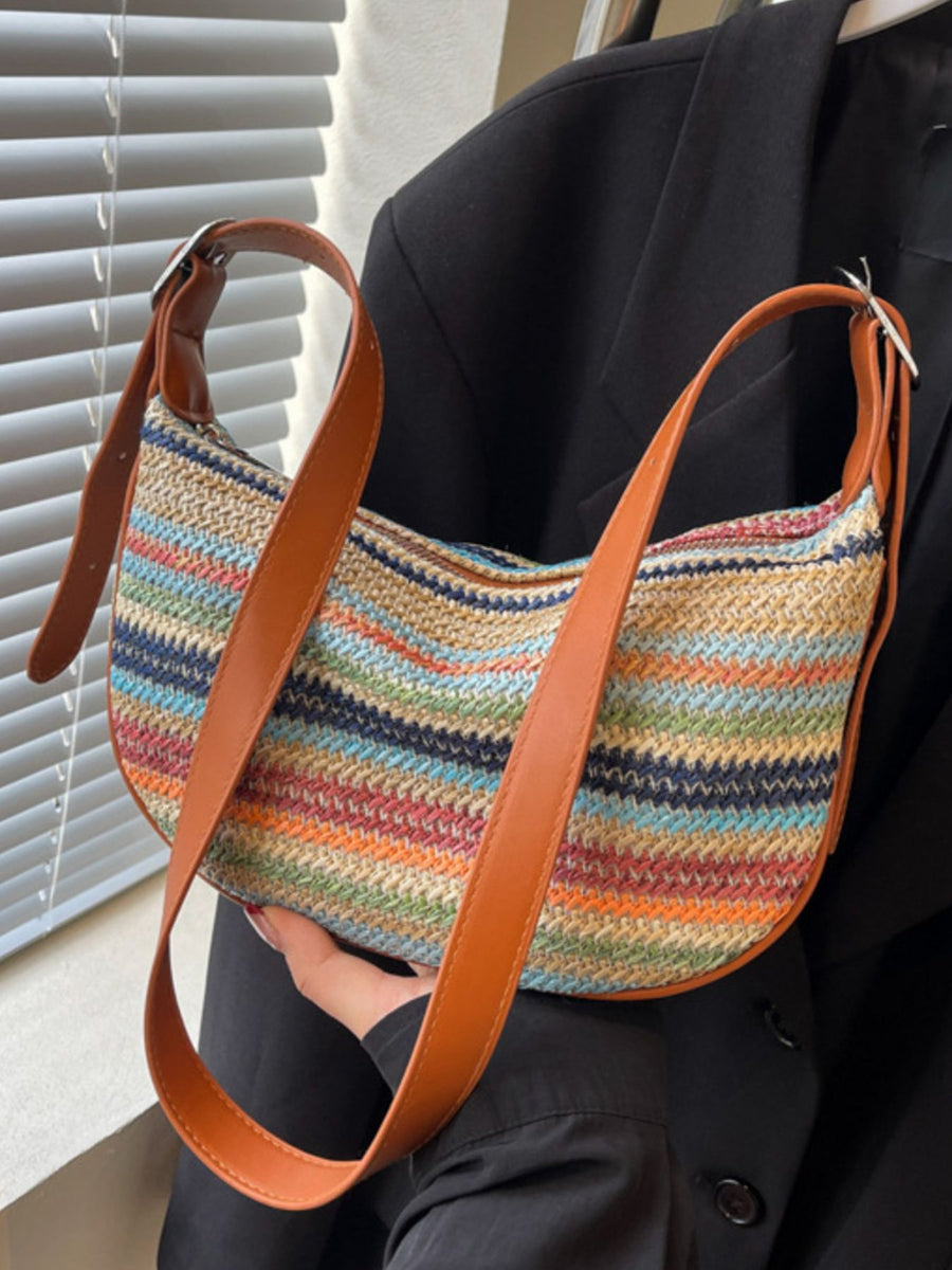 crossbody bag in navy blue with striped and adjustable strap