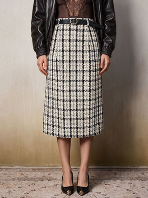 90% polyester, 10% viscose Care instructions: Machine wash cold midi skirt in Black with straight silhouette
