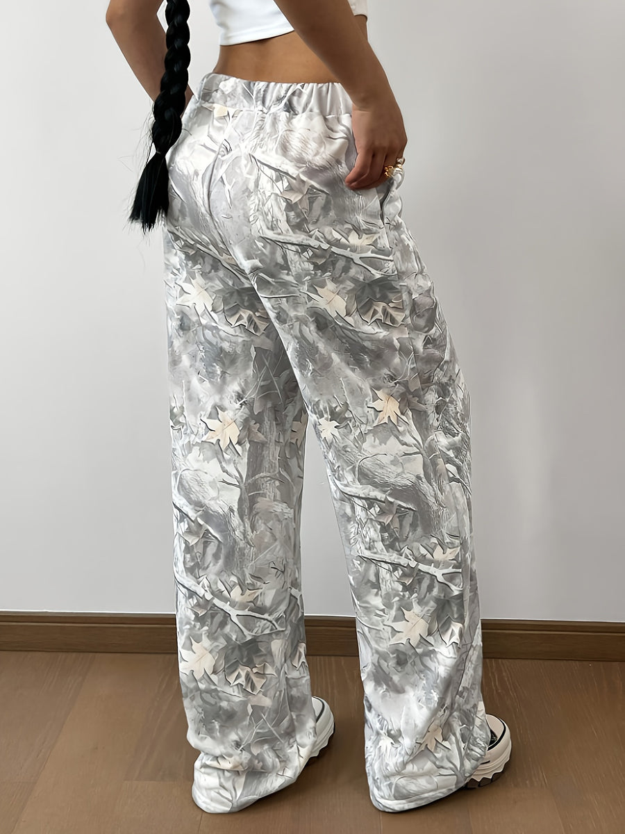 Light Gray wide-leg pants with full-length and elastic
