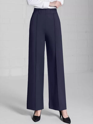 light gray wide-leg pants with seam detail and N/A