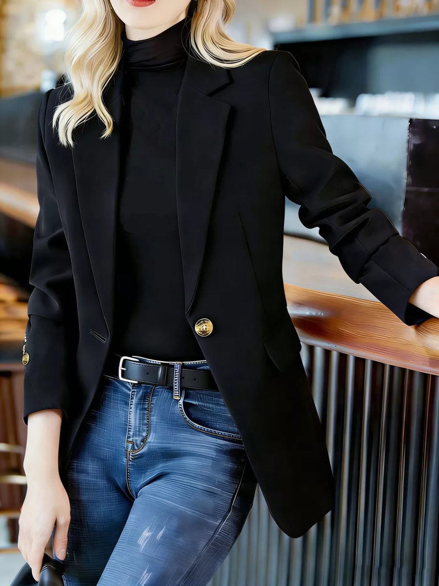 Full Size One Button Lapel Collar Blazer Plus Size in white