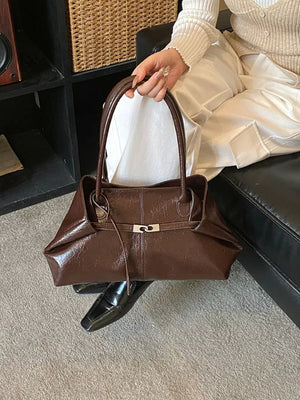 Brown with Pu Leather Shoulder Bag in Brown