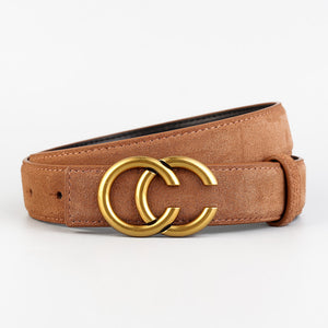 Brown suede leather belt with gold double C buckle