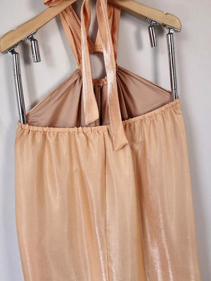 golden maxi dress with partially lined and sleeveless