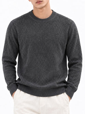 charcoal crewneck sweater with textured and crew neck