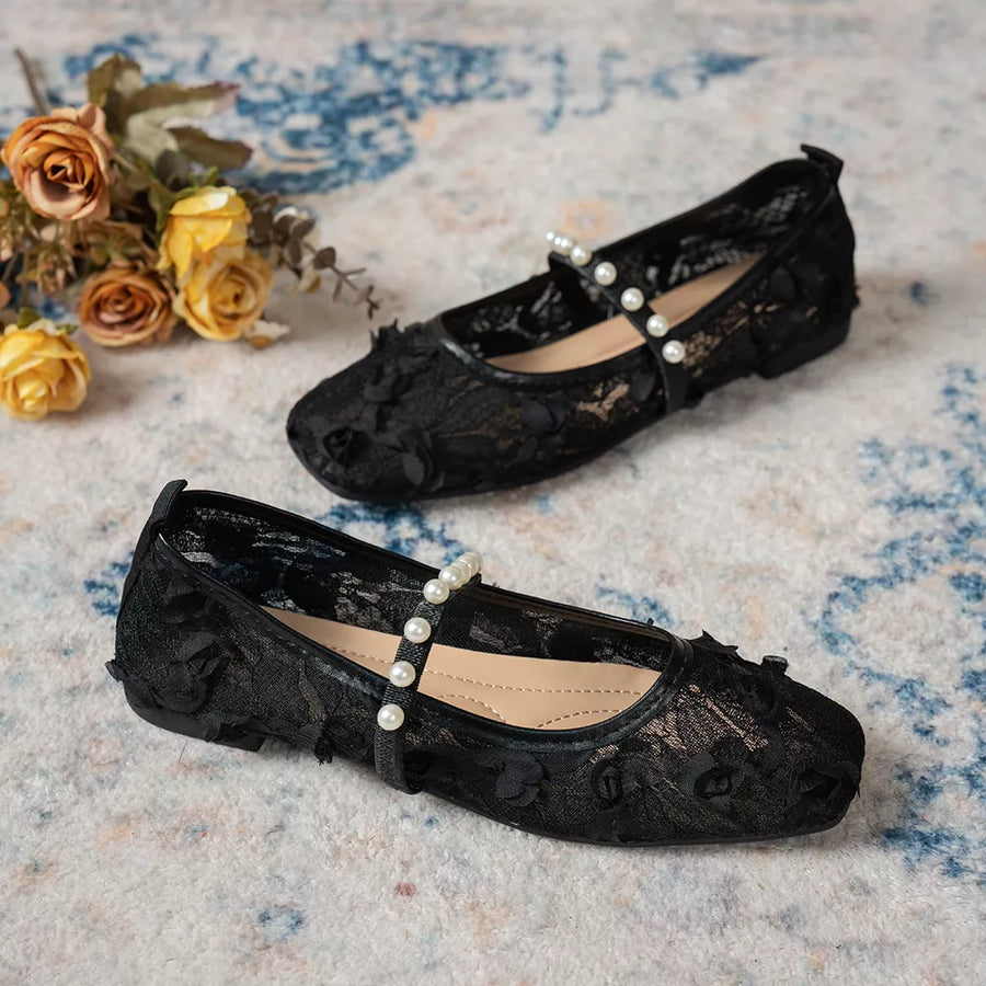Mesh, Rubber Imported Size & flats in Black with flat silhouette
