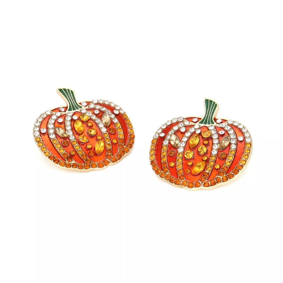 gold earrings featuring rhinestone embellishment and motif