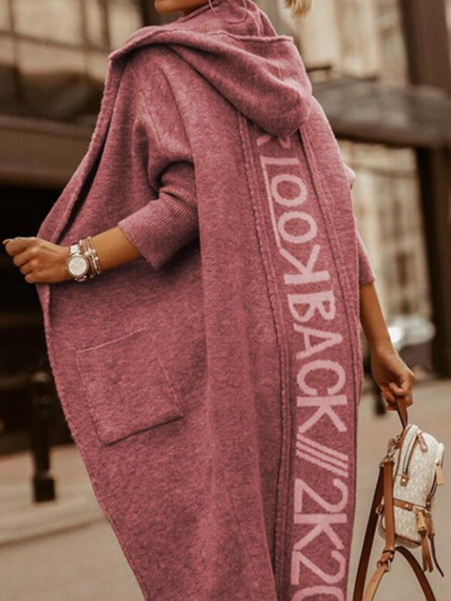 cardigan in Dark Gray with lettering and hooded