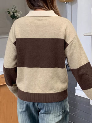 Color Block Polo Collar Sweater option 5