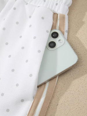Polka Dot Long Sleeve Sweatshirt And Shorts Set in White with pocketed