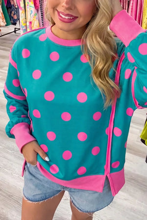 sweatshirt in Sky Blue with polka-dot and exposed seam