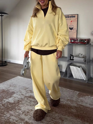sweat set in pale yellow featuring oversized and oversized, wide-leg fit