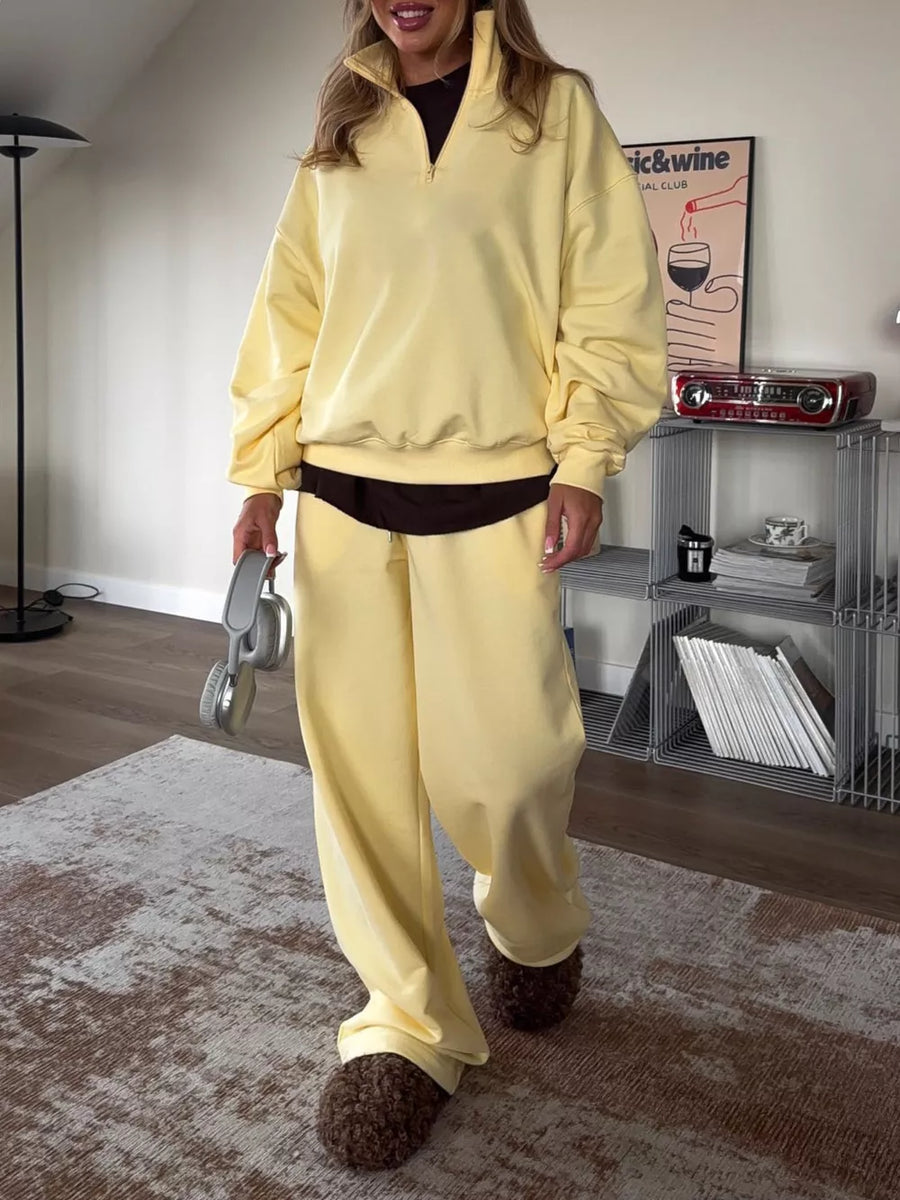 sweat set in pale yellow featuring oversized and oversized, wide-leg fit