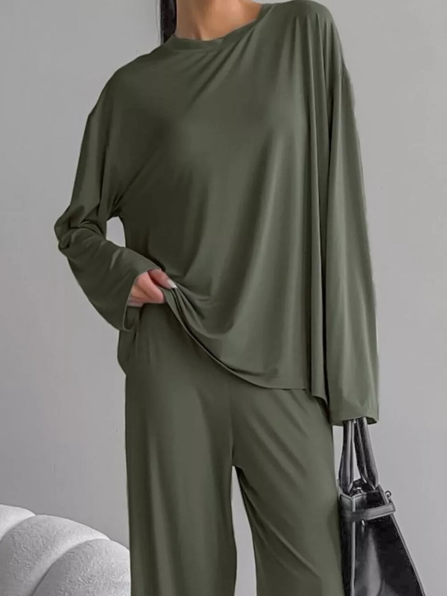 slate gray relaxed pajama set with round neck