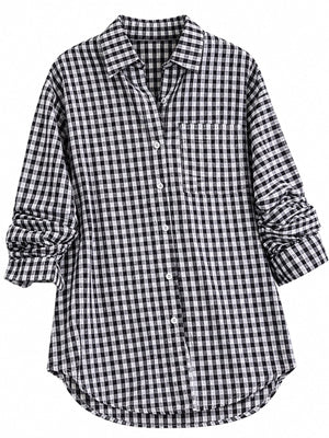 button-down shirt in Black with gingham and pocketed