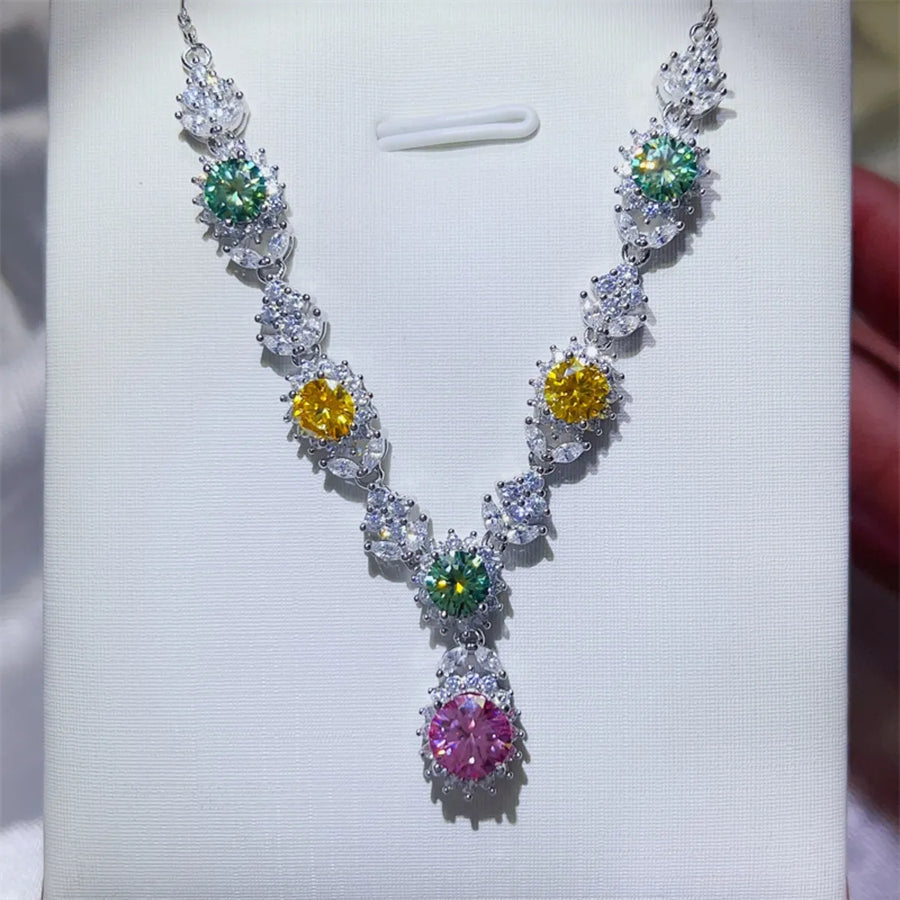 Chromatic Cluster Pendant Necklace with multicolor gemstones and clear accents.