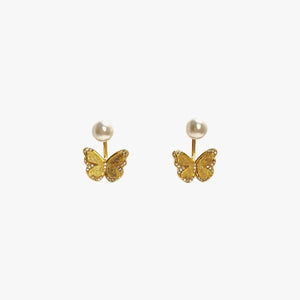 earrings in white with butterfly and pearl accent