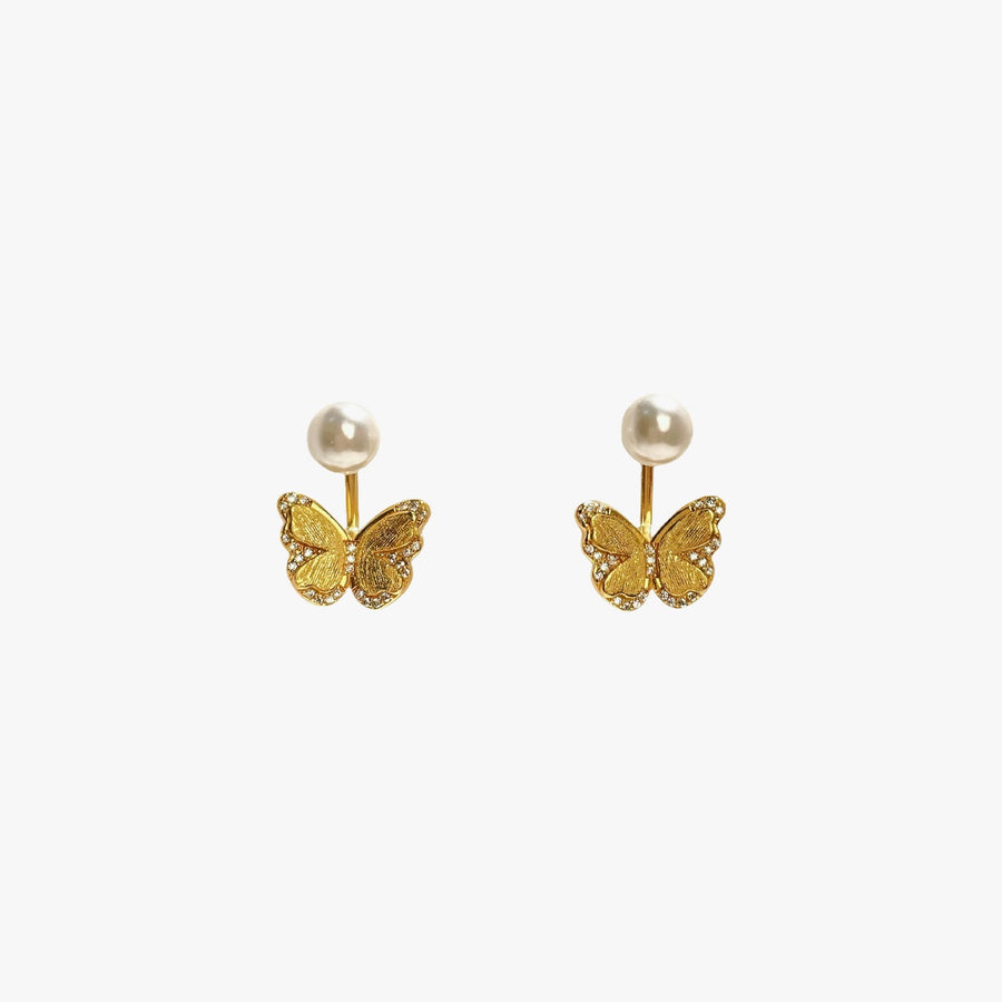 earrings in white with butterfly and pearl accent