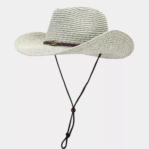 straw weaving Imported Size & hat in cream with cowboy hat silhouette
