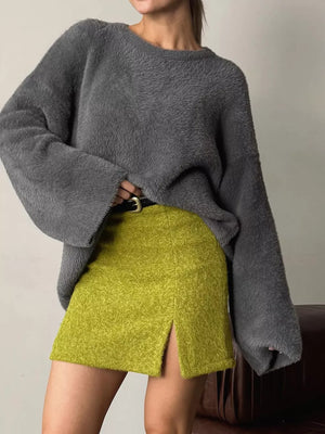 mini skirt in lime green featuring belted and A-line fit