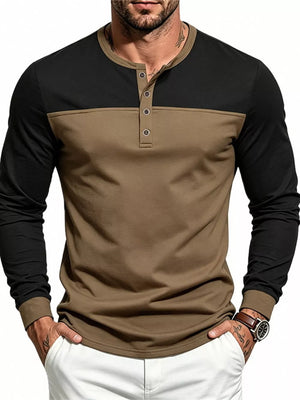 Black henley with hip-length and half-button