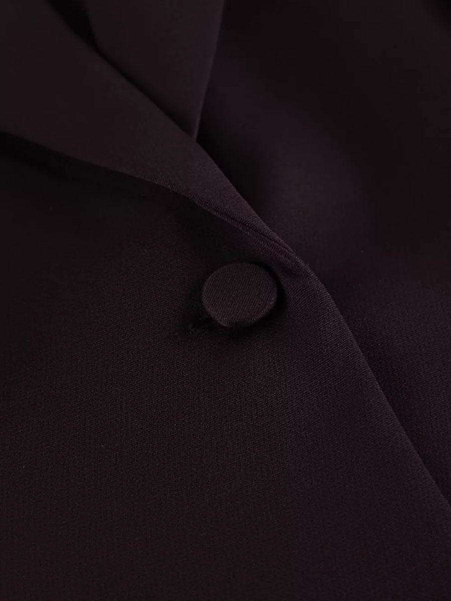 One-button Blazer And Wide-leg Pants Set in Dark Brown, view 14