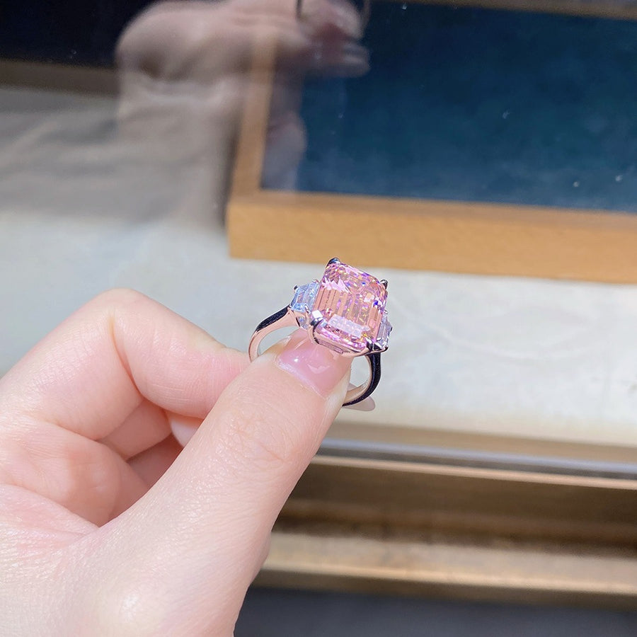 ring featuring geometric in pink with 925 sterling silver,Zircon Care instructions: Avoid wearing during exercise, as texture