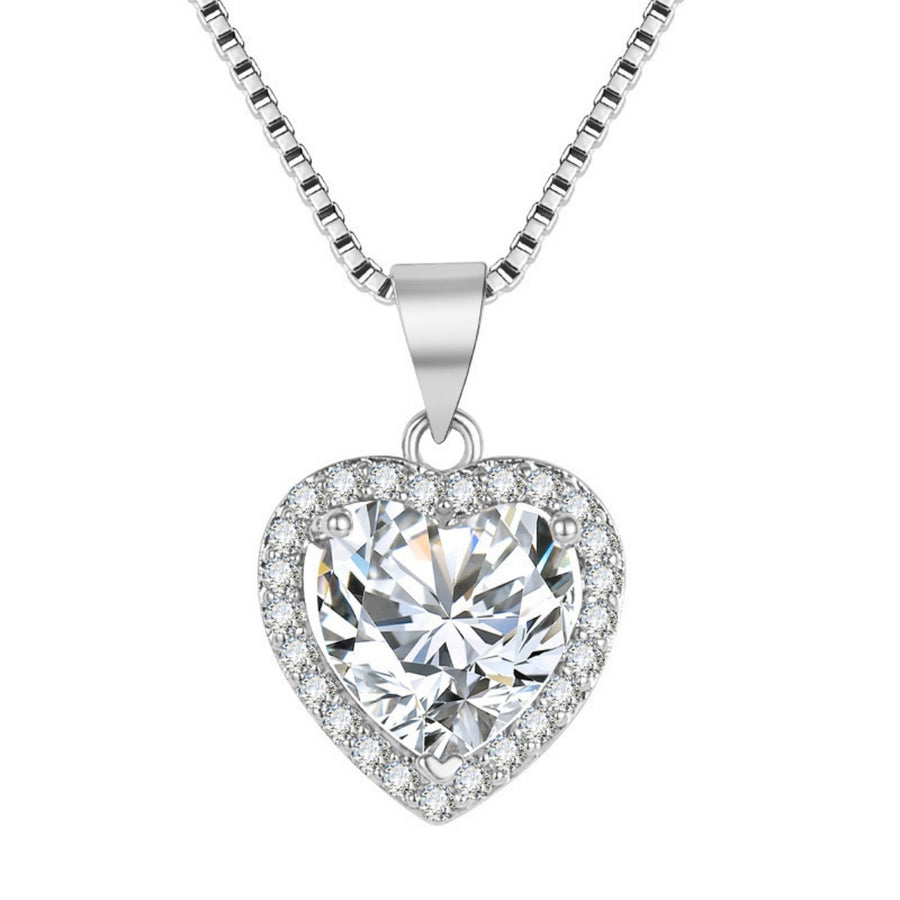 2 Carat Moissanite 925 Sterling Silver Heart Pendant Necklace in clear with heart-shaped pendant