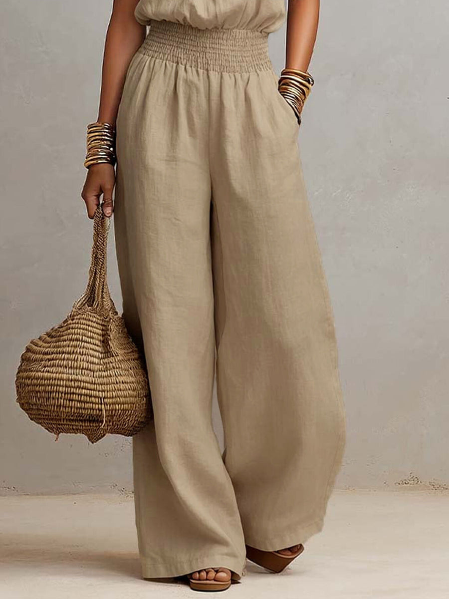 khaki jumpsuit with full-length and pullover