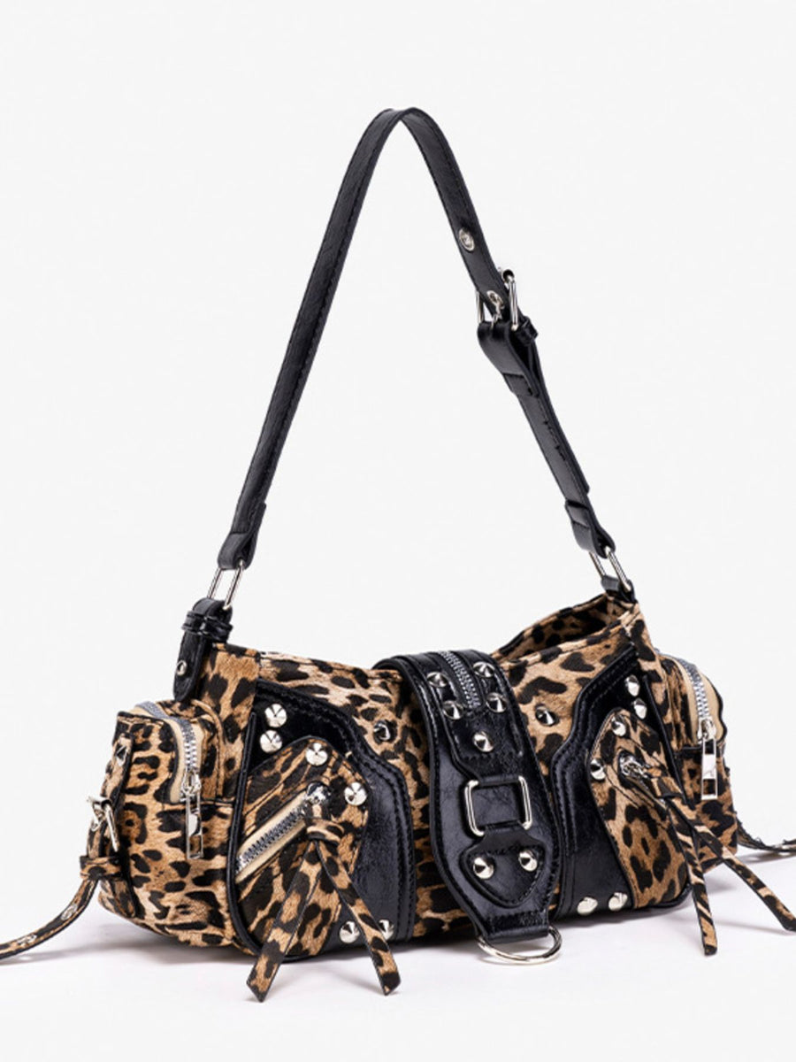 shoulder bag featuring leopard-print in black with PU Leather Imported Size & texture