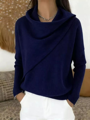 pullover sweater in navy blue featuring plus-size and relaxed fit
