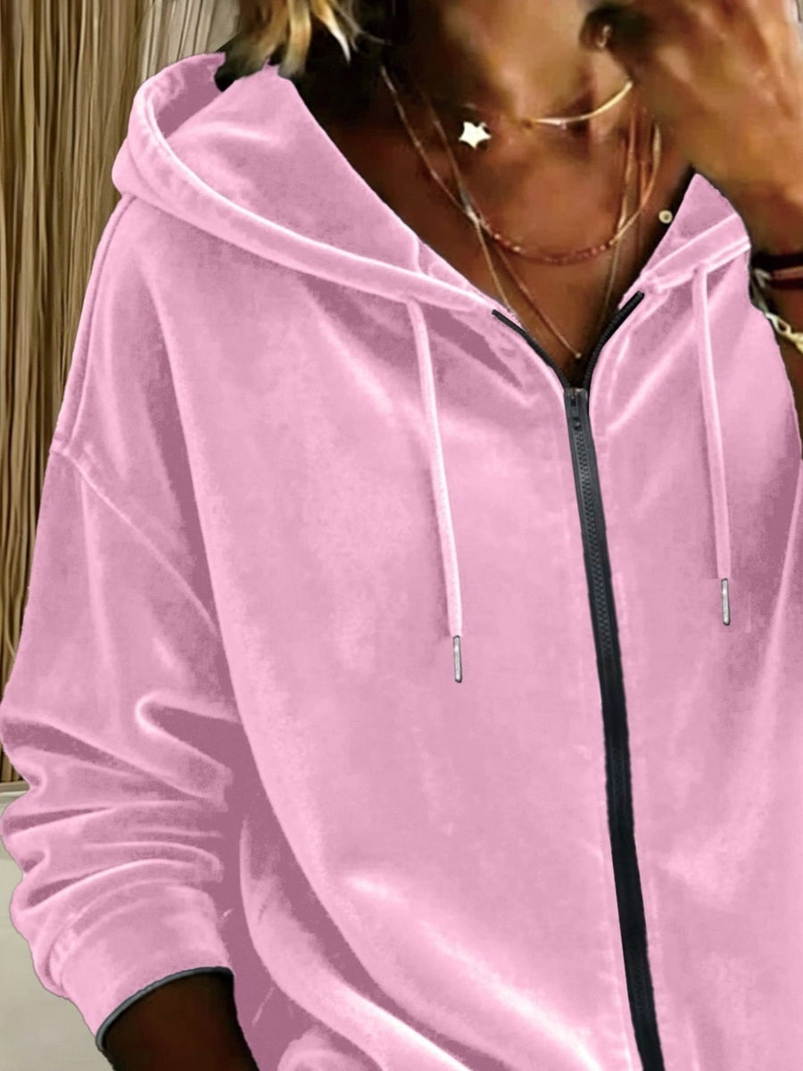 Army Green relaxed zip hoodie with hooded